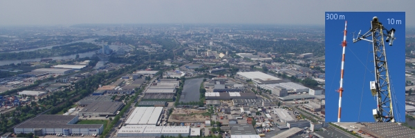 Blick von Wettermast Hamburg aus 280 m Höhe Richtung Innenstadt